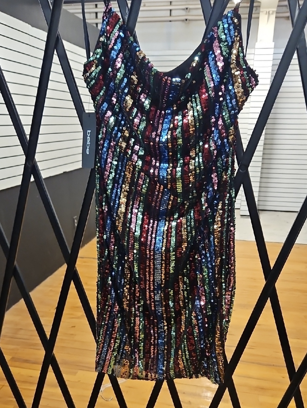 bebe Multicolor Sequin Slip Dress on Black